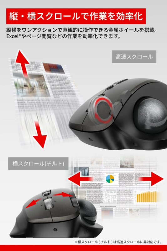 縦横スクロールに対応したトラックボールマウス